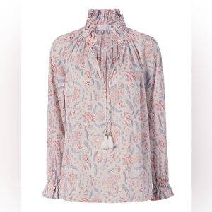 Zimmermann Pink and Blue Paisley Ruffle-Neck Blouse